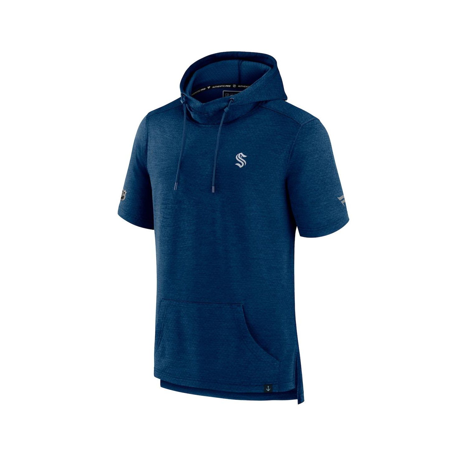 Men's Heather Deep Sea Blue Seattle Kraken Authentic Pro Short Sleeve Pullover Hoodie