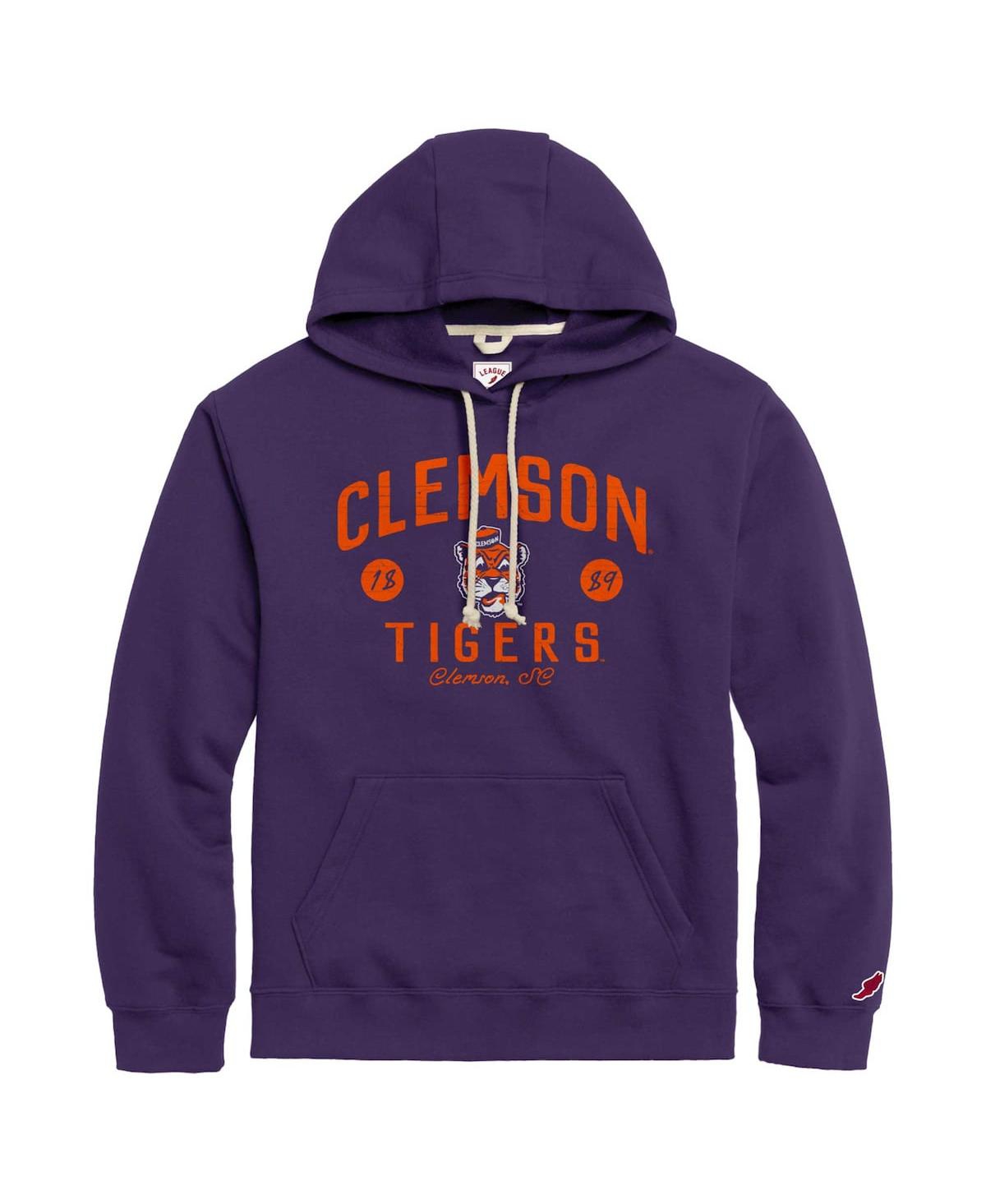 Men's League Collegiate Wear Purple Distressed Clemson Tigers Bendy Arch Essential Pullover Hoodie - Purple
