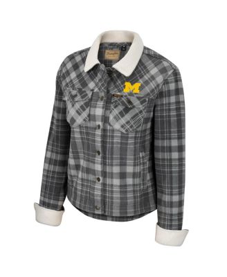 Women's x Wrangler Charcoal Michigan Wolverines Plaid Polar Fleece Button-Up Jacket