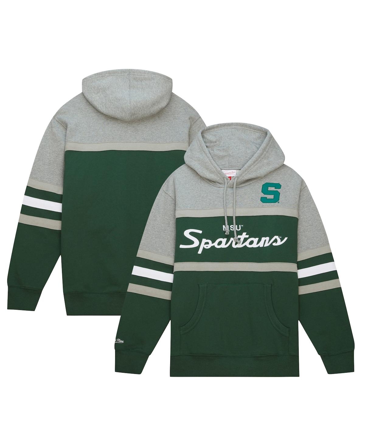 Shop Mitchell & Ness Men's  Green Michigan State Spartans Head Coach Pullover Hoodie