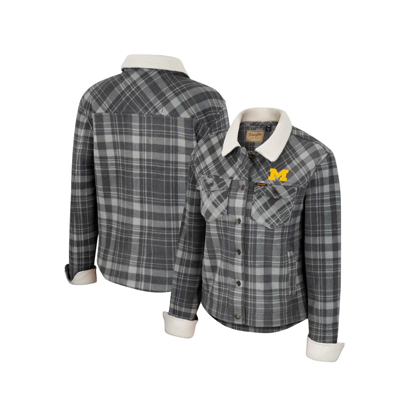 Женская куртка Colosseum x Wrangler Charcoal Michigan Wolverines Plaid Polar Fleece Button-Up — фото 1