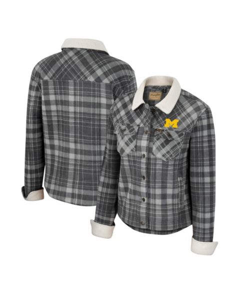 Женские куртки Colosseum Women's x Wrangler Charcoal Michigan Wolverines Plaid Polar Fleece Button-Up Jacket