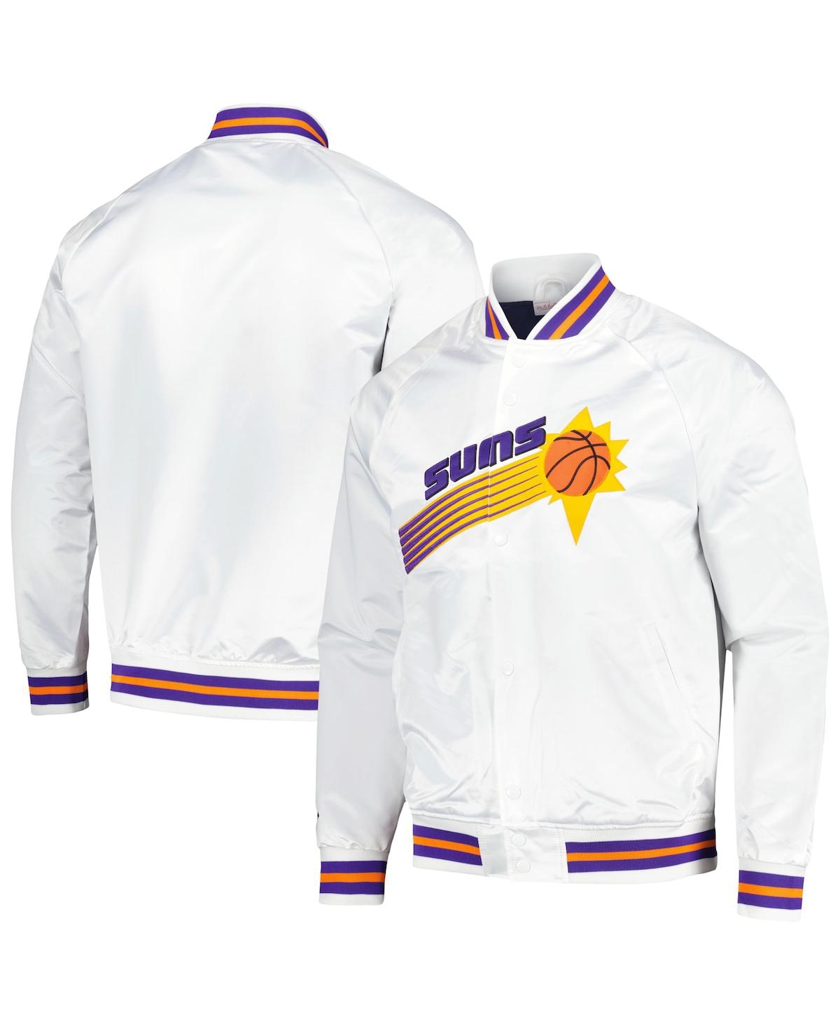Men's Mitchell & Ness White Phoenix Suns Hardwood Classics Throwback Wordmark Raglan Full-Snap Jacket - White