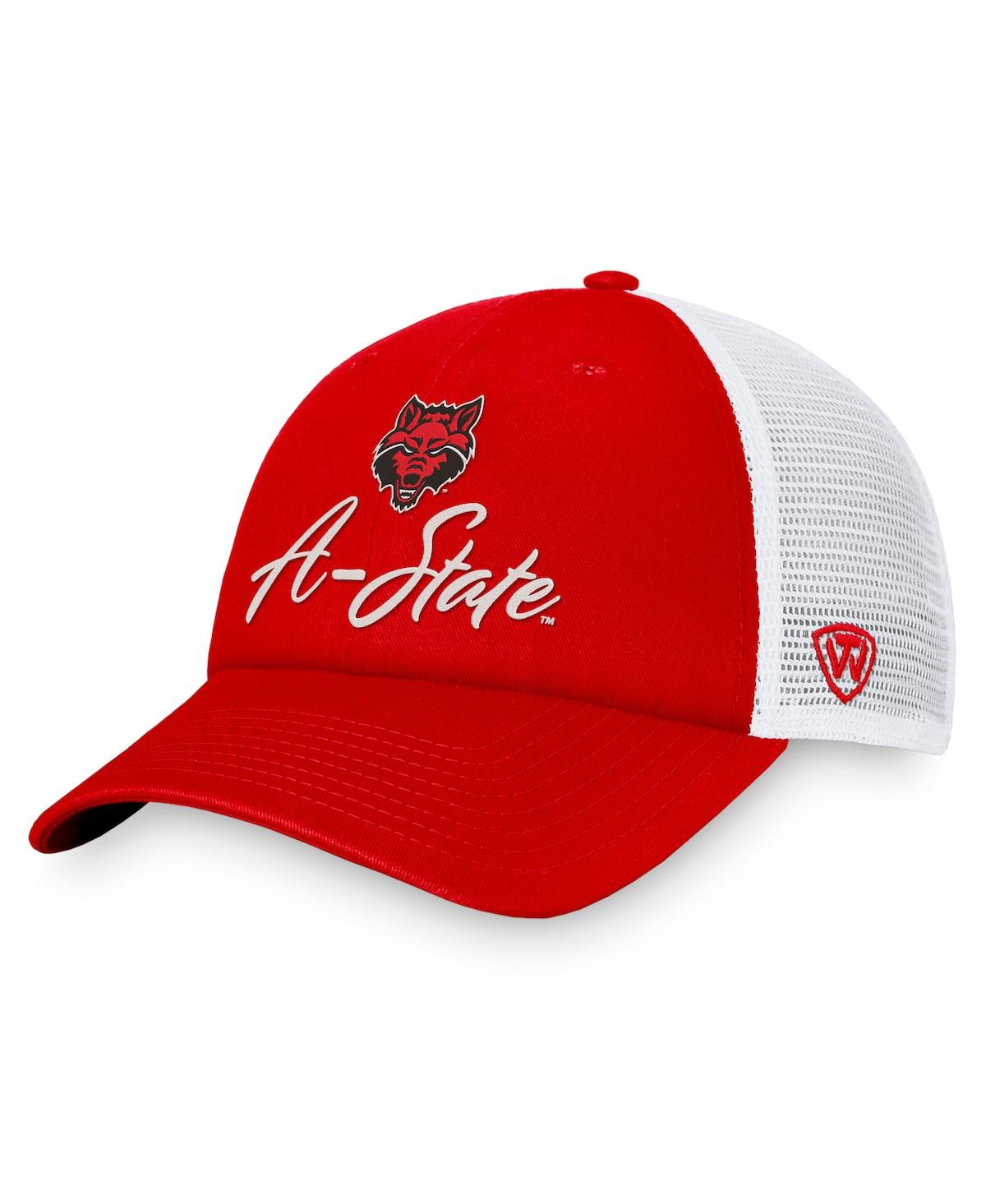 Shop Top Of The World Women's  Scarlet, White Arkansas State Red Wolves Charm Trucker Adjustable Hat In Scarlet,white