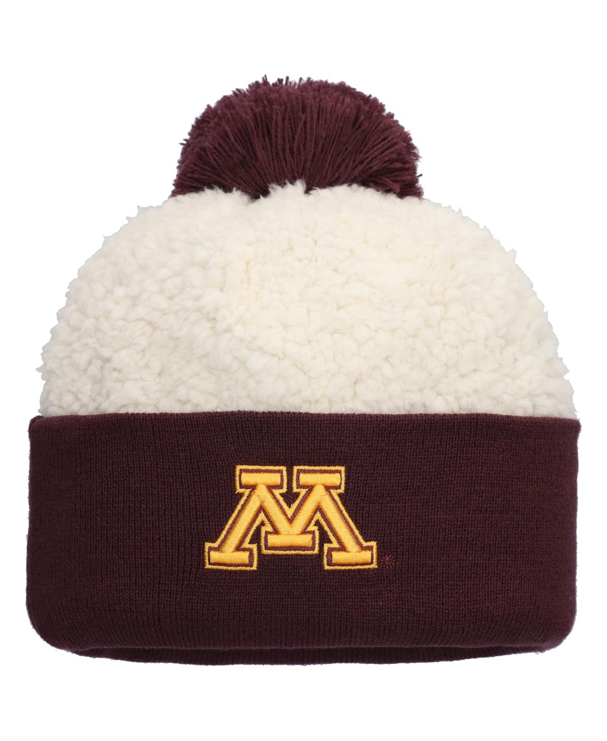 Women's Top of the World Cream Minnesota Golden Gophers Grace Sherpa Cuffed Knit Hat with Pom - Cream