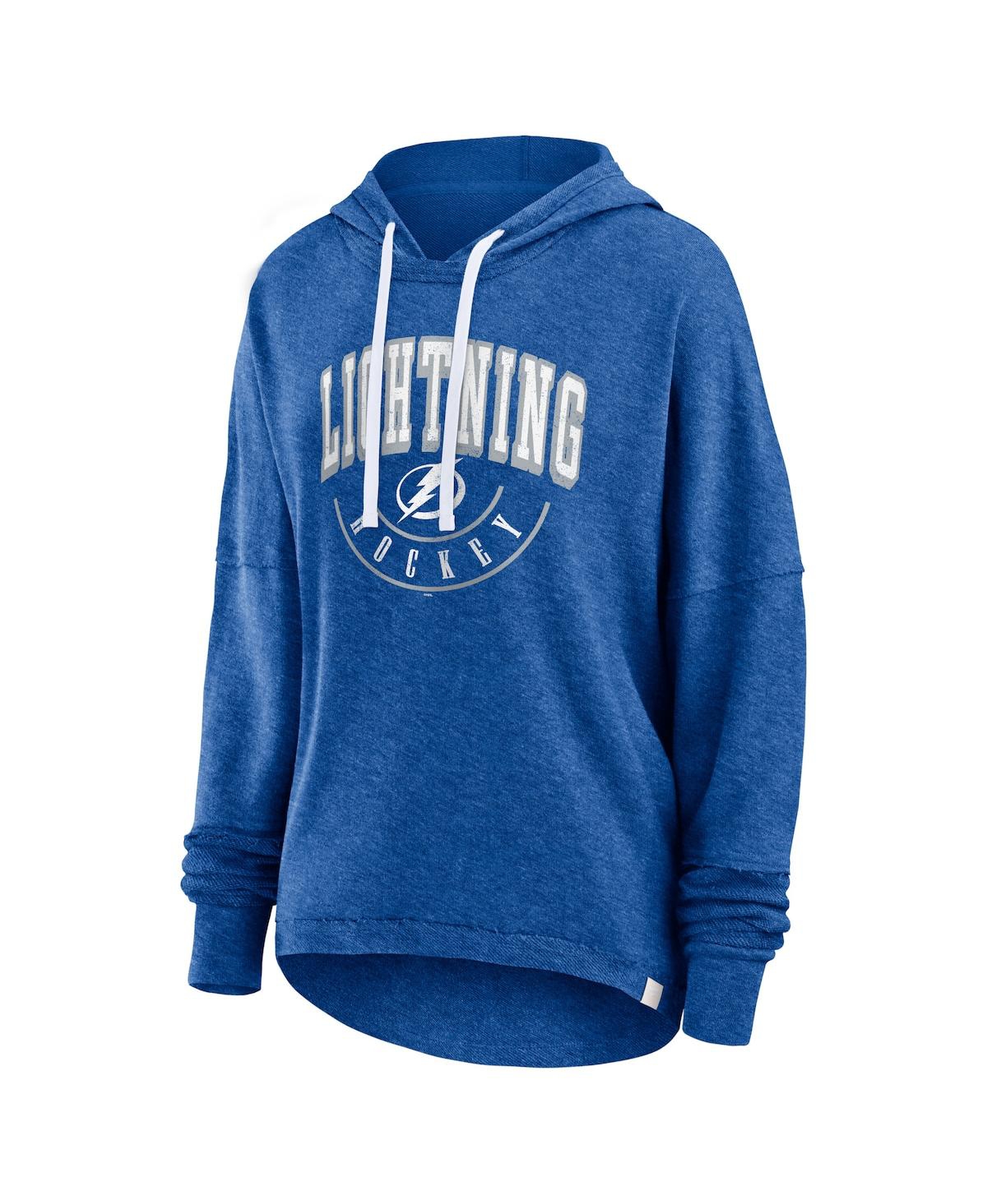 Women's FanaticsDistressed Tampa Bay Lightning Lux Lounge Helmet Arch Pullover Hoodie - Heather Blue
