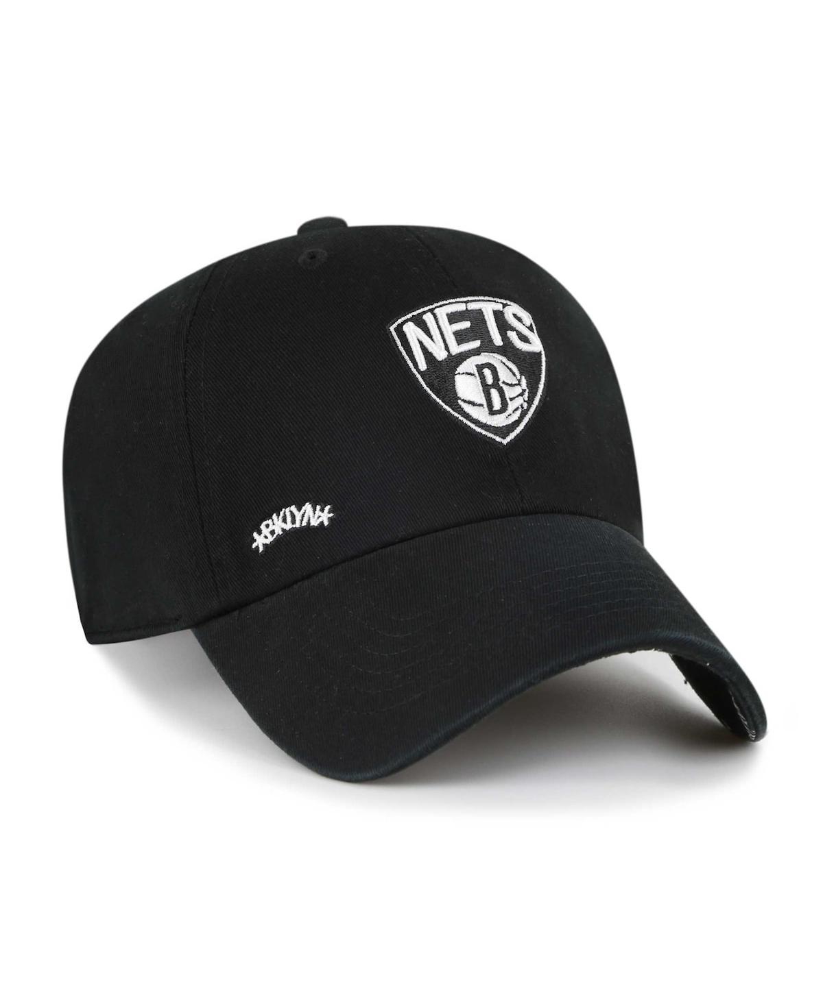 Women's '47 Brand Black Brooklyn Nets Confetti Undervisor Clean Up Adjustable Hat - Black