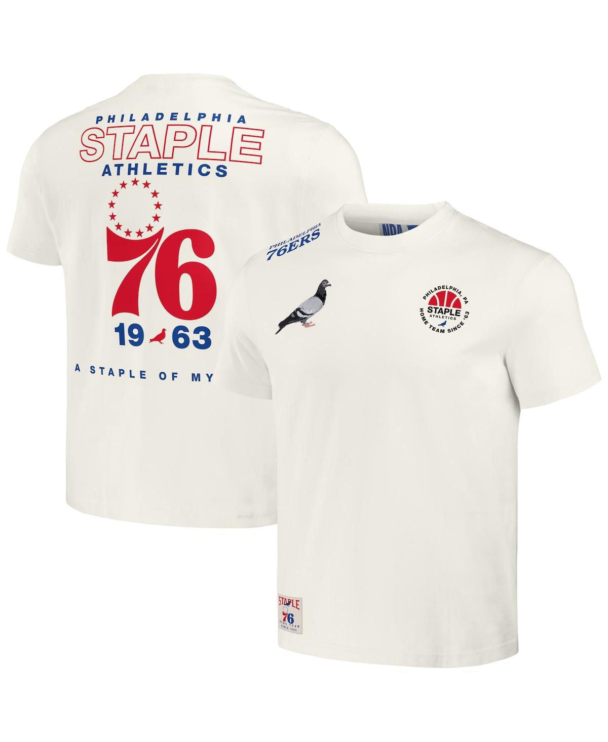 Men's Nba x Staple Cream Distressed Philadelphia 76ers Home Team T-shirt - Cream