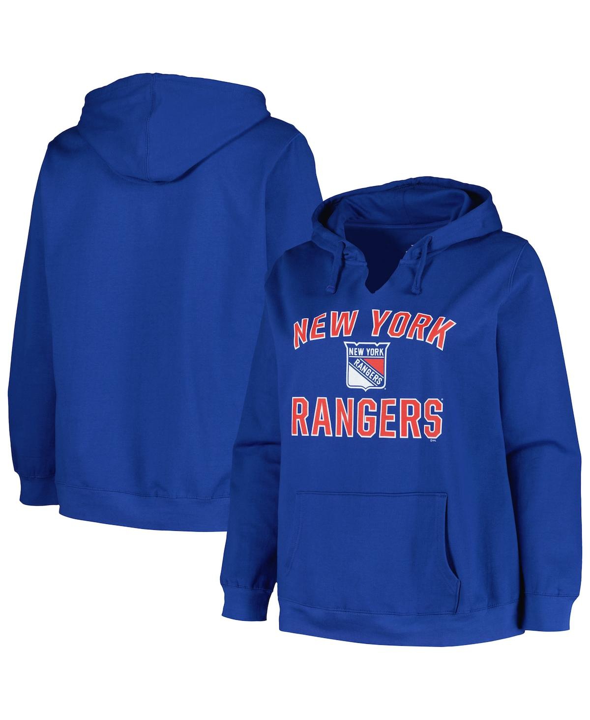 Women's Profile Blue New York Rangers Plus Size Arch Over Logo Pullover Hoodie - Blue