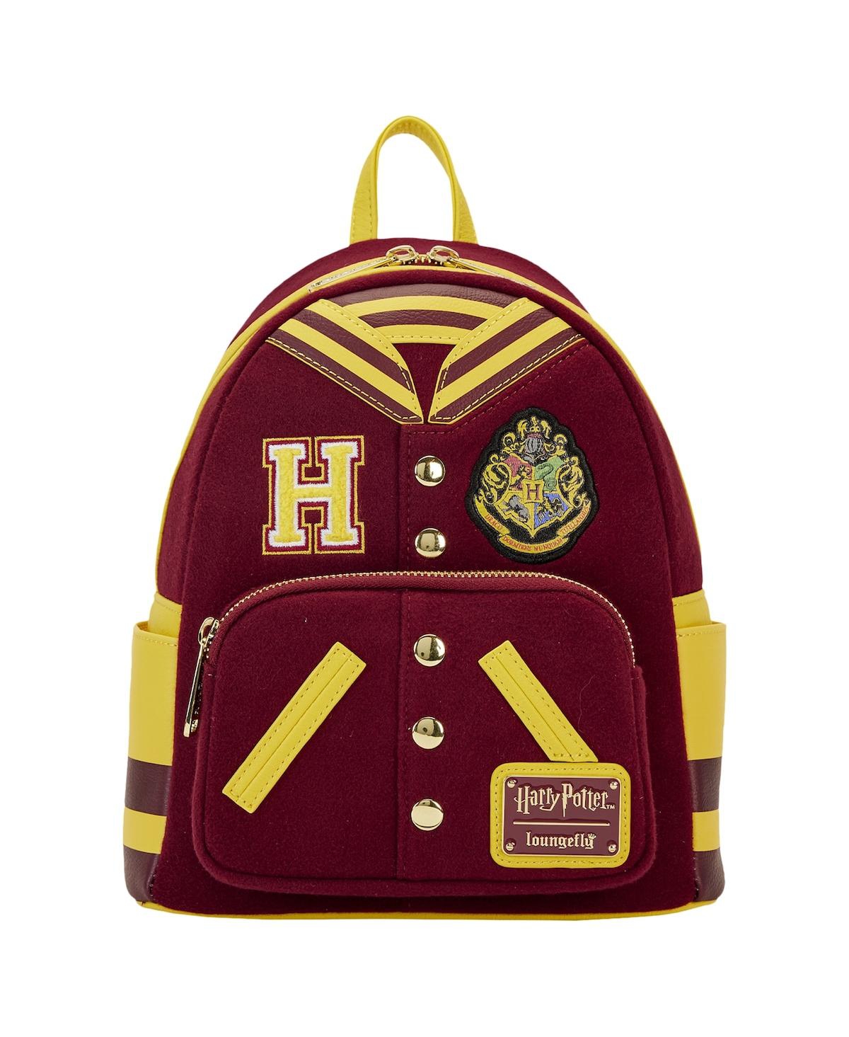 Shop Loungefly Men's And Women's  Harry Potter Hogwarts Crest Varsity Jacket Mini Backpack In Maroon