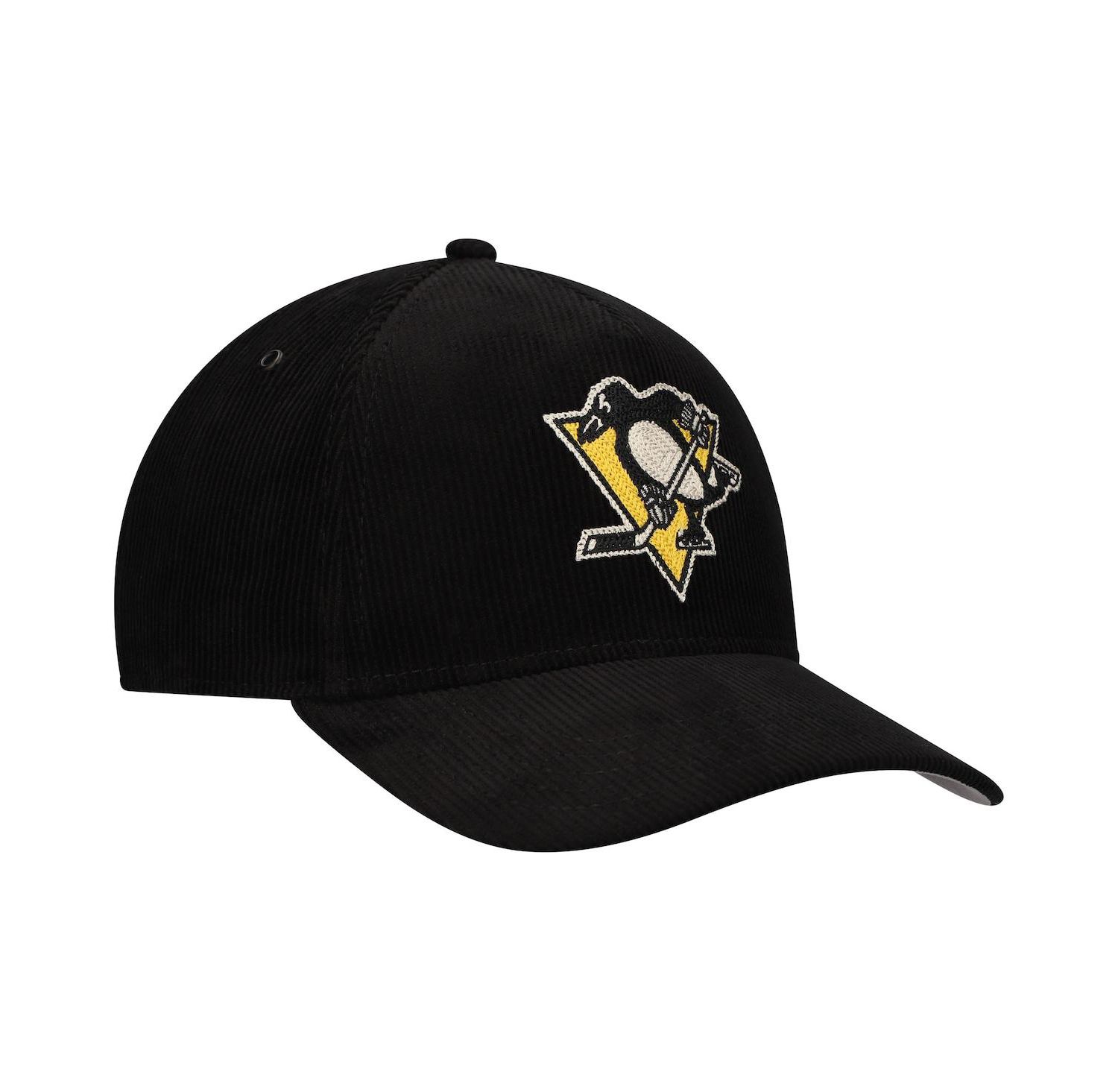 Men's Black Pittsburgh Penguins Corduroy Chain Stitch Adjustable Hat