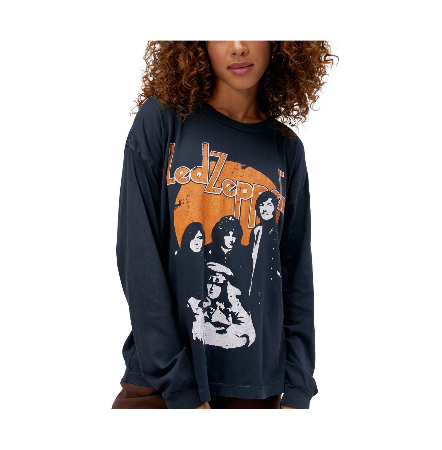 Женская футболка Daydreamer Black Distressed Led Zeppelin Portrait Merch Long Sleeve — фото 4