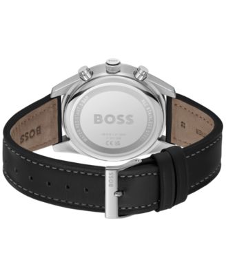 Men's Skytraveller Quartz Fashion Chrono Black Leather Watch 44mm