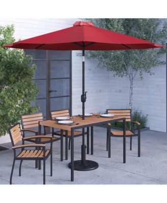 Chara 7 Piece Dining Set With Umbrella & Base - Steel Framed Table With Umbrella Hole & 4 Club Chairs