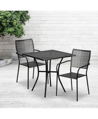 Commercial Grade 28" Square Metal Garden Patio Table Set W/ 2 Square Back Chairs