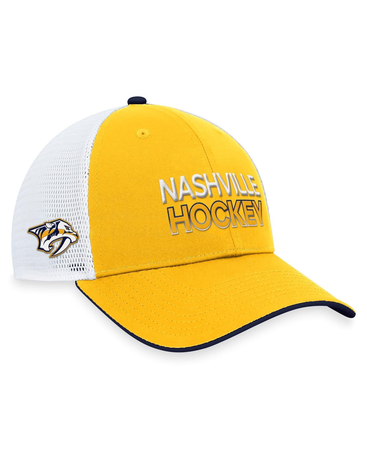 Shop Fanatics Men's  Gold Nashville Predators Authentic Pro Rink Trucker Adjustable Hat