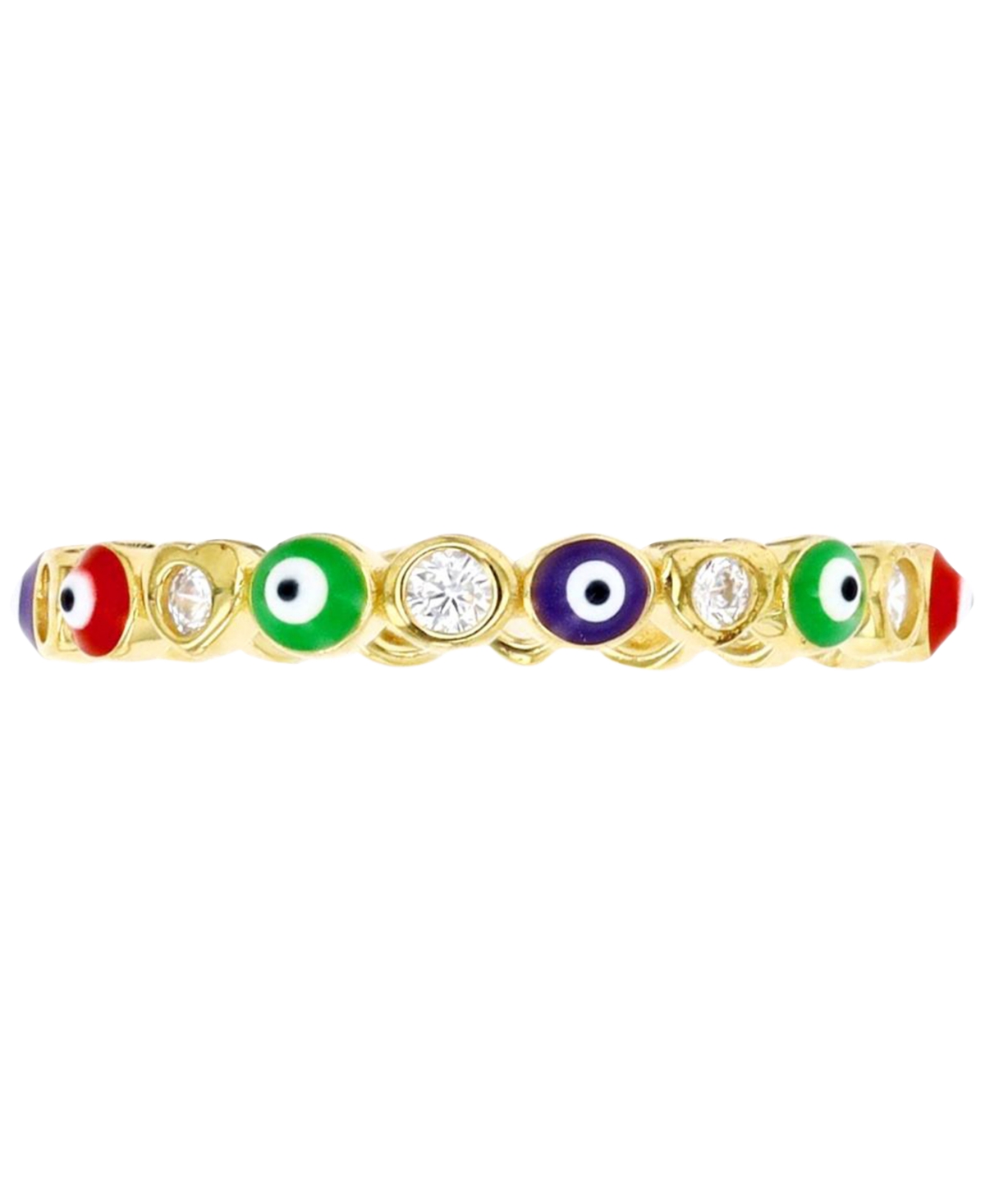 Shop Macy's Cubic Zirconia & Enamel Evil Eye Stack Band In 14k Gold-plated Sterling Silver