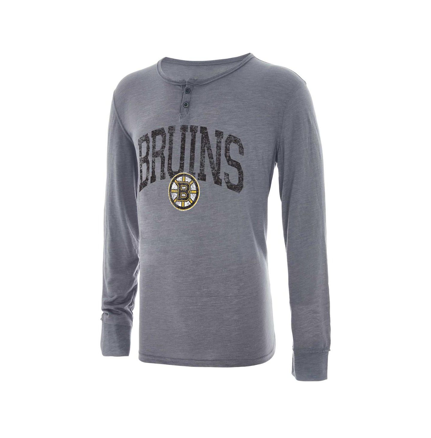 Мужская футболка Concepts Sport Gray Distressed Boston Bruins Takeaway Henley Long Sleeve — фото 1