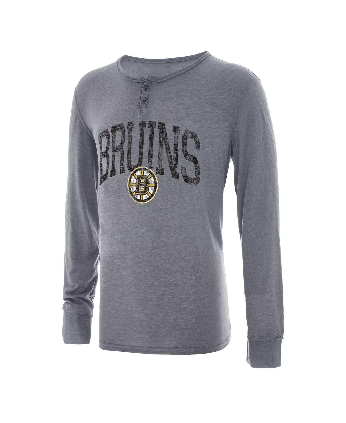 Men's Concepts Sport Gray Distressed Boston Bruins Takeaway Henley Long Sleeve T-shirt - Gray