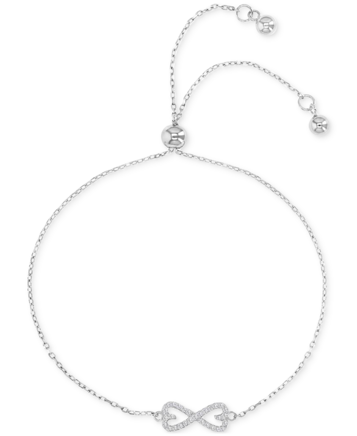 Shop Macy's Cubic Zirconia Bow Tie Chain Link Adjustable Bolo Bracelet In Silver