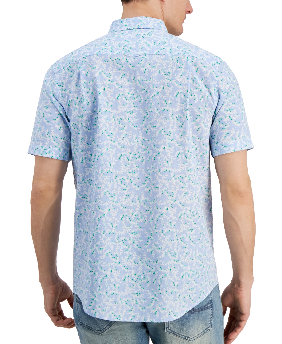 Shop Club Room Men's Vine Patterned Short-sleeve Shirt, Created For Macy's In Pale Ink Blue