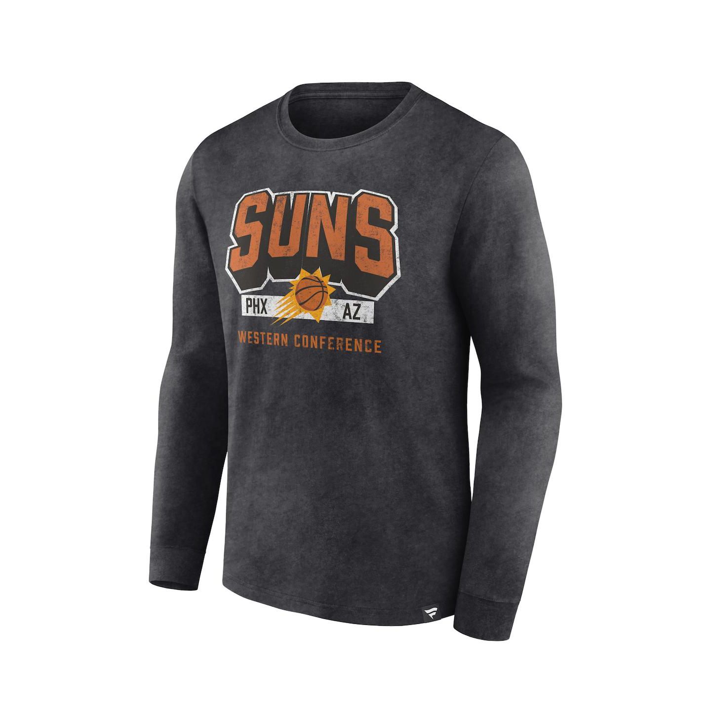 Мужская футболка Fanatics Heather Charcoal Distressed Phoenix Suns Front Court Press Snow Wash Long Sleeve — фото 5