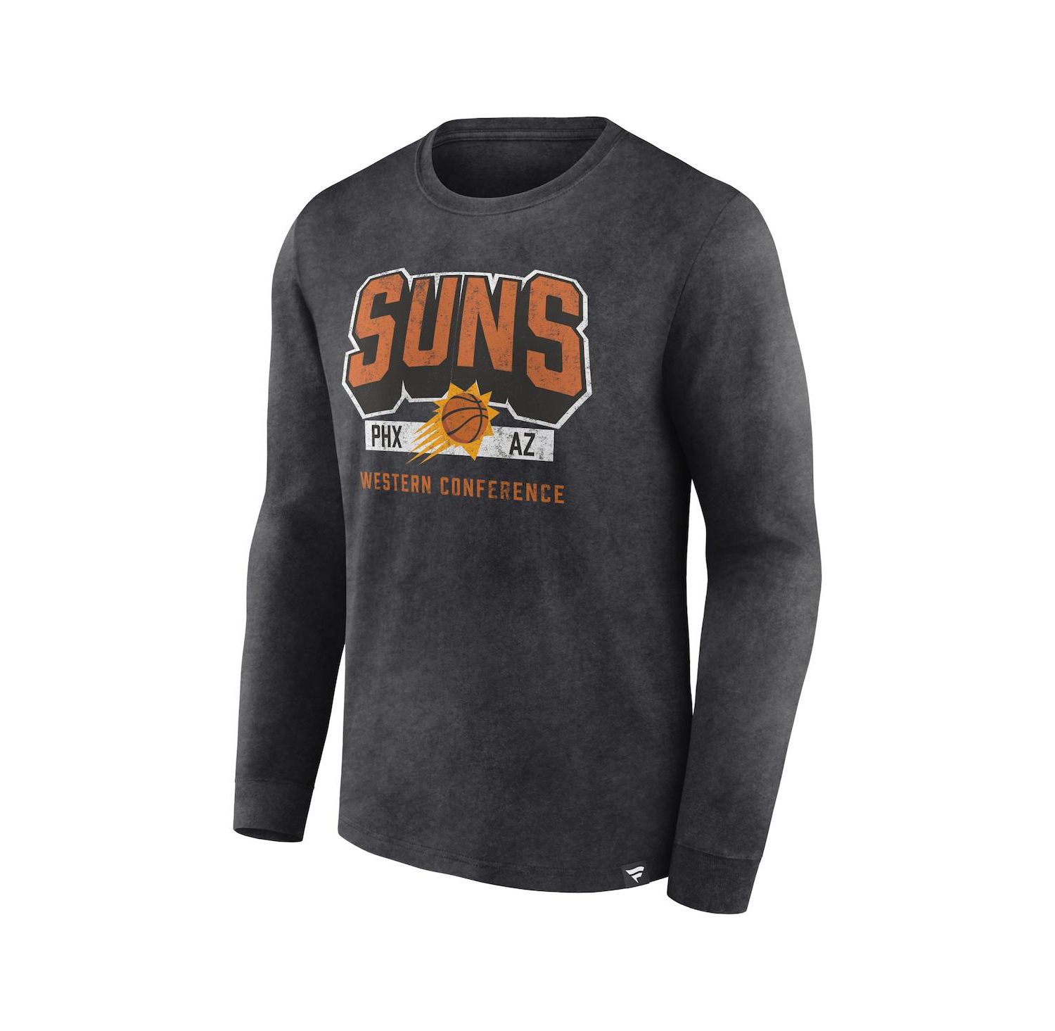 Men's Heather Charcoal Distressed Phoenix Suns Front Court Press Snow Wash Long Sleeve T-shirt