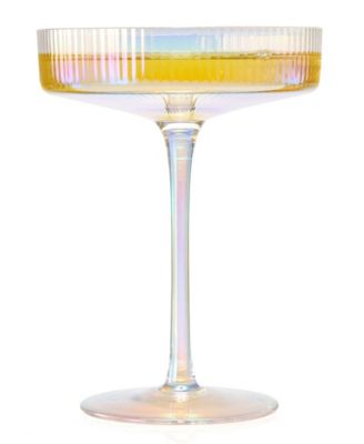 Ripple Ribbed Martini & Champagne Coupe Iridescent Colored Glasses, Set of 4