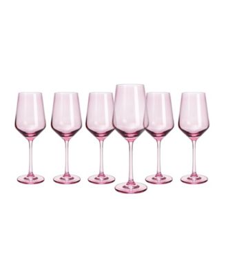 Blush Pink Colored Wine Glasses Hand Blown, 12 oz Set of 6