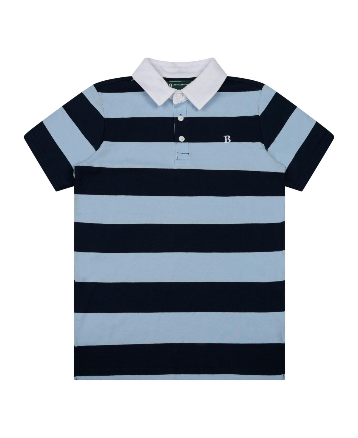 Brooks Brothers Kids' Big Boys Short Sleeve Collared Striped Polo Shirt In Light Blue,navy