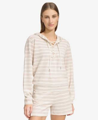 売れ筋商品|||マークニューヨーク カットソー トップス レディース Women's Heritage Striped Lace-Up Hoodie Black, White Combo 61hl8uJEfWL._AC_SX679_.jpg