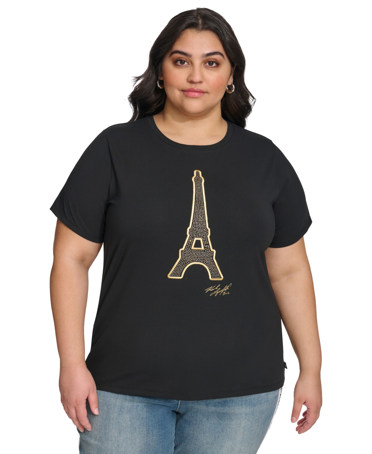 Shop Karl Lagerfeld Plus Size Eiffel Tower Embellished T-shirt, First@macy's In Black,gold