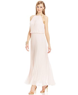 msk pleated blouson halter gown