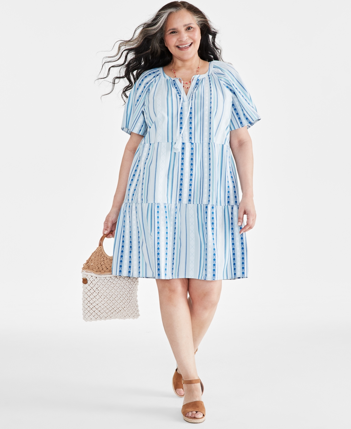 Shop Style & Co Plus Size Printed Split-neck Flutter-sleeve Swing Dress, Created For Macy's In Mount St Dusk