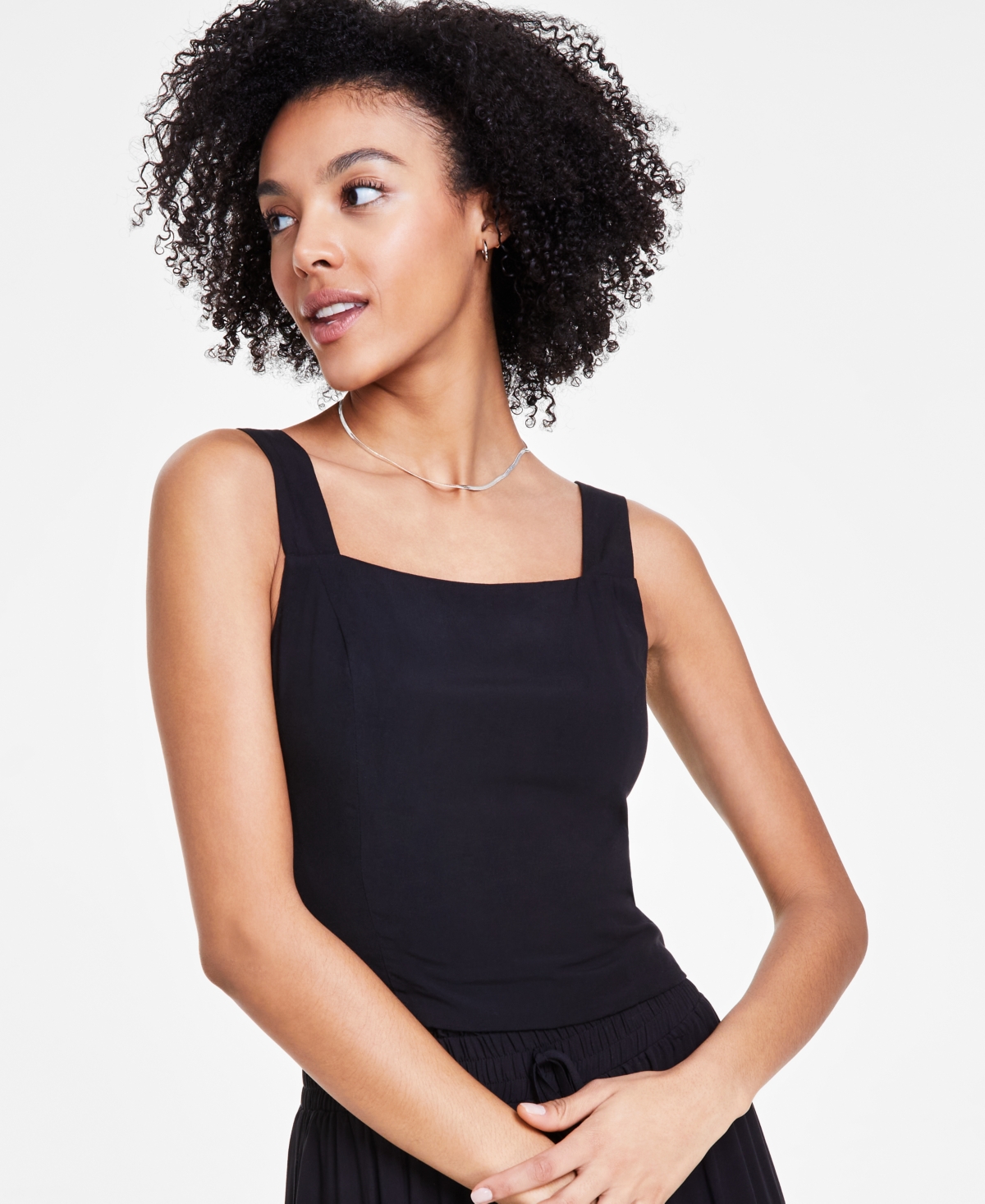 Shop Bar Iii Women's Square-neck Tank Top, Created For Macy's In Deep Black