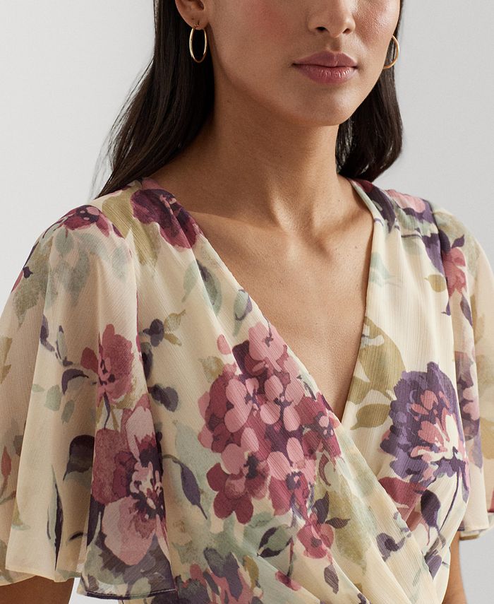 Lauren Ralph Lauren Women's Floral Crinkle Georgette Surplice Dress ...