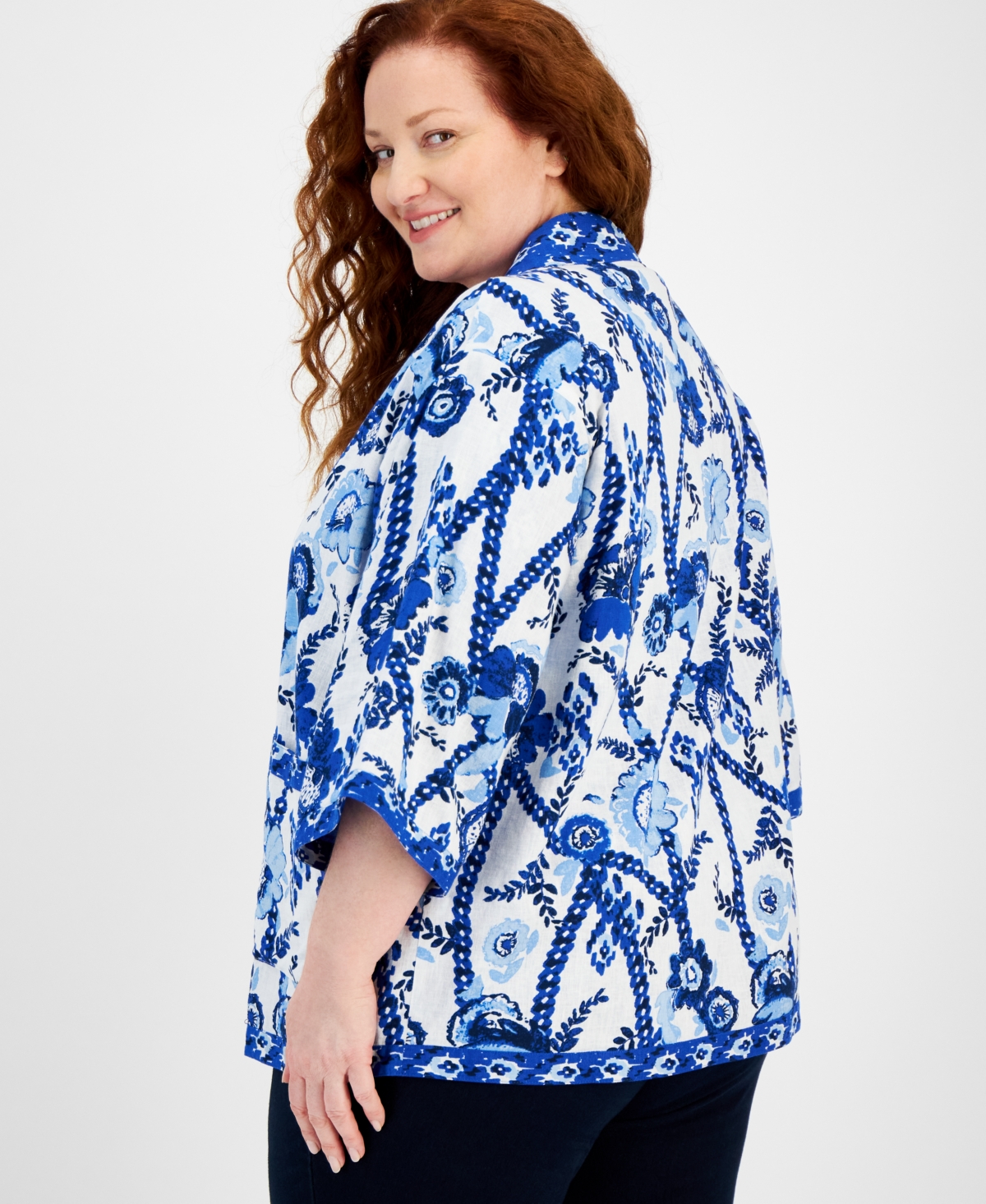 Style & Co Plus Size Belinda Border Reversible Kimono, Created for Macy's