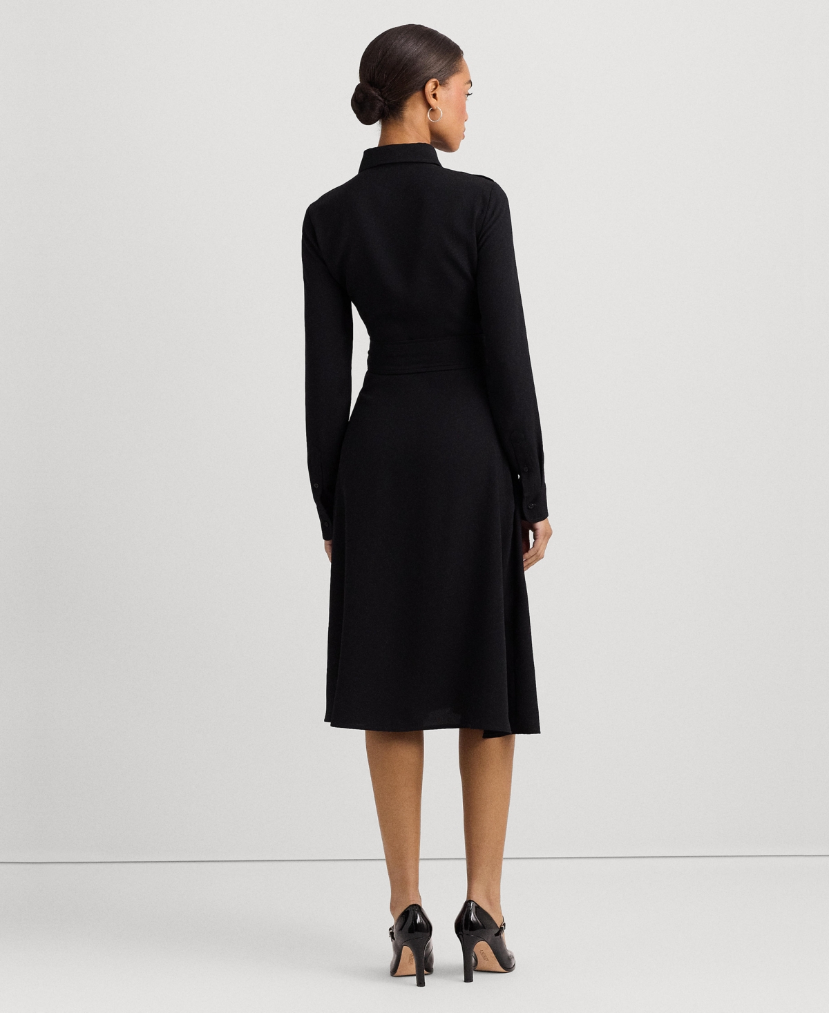 Shop Lauren Ralph Lauren Women's Belted Double-faced Georgette Shirtdress In Black