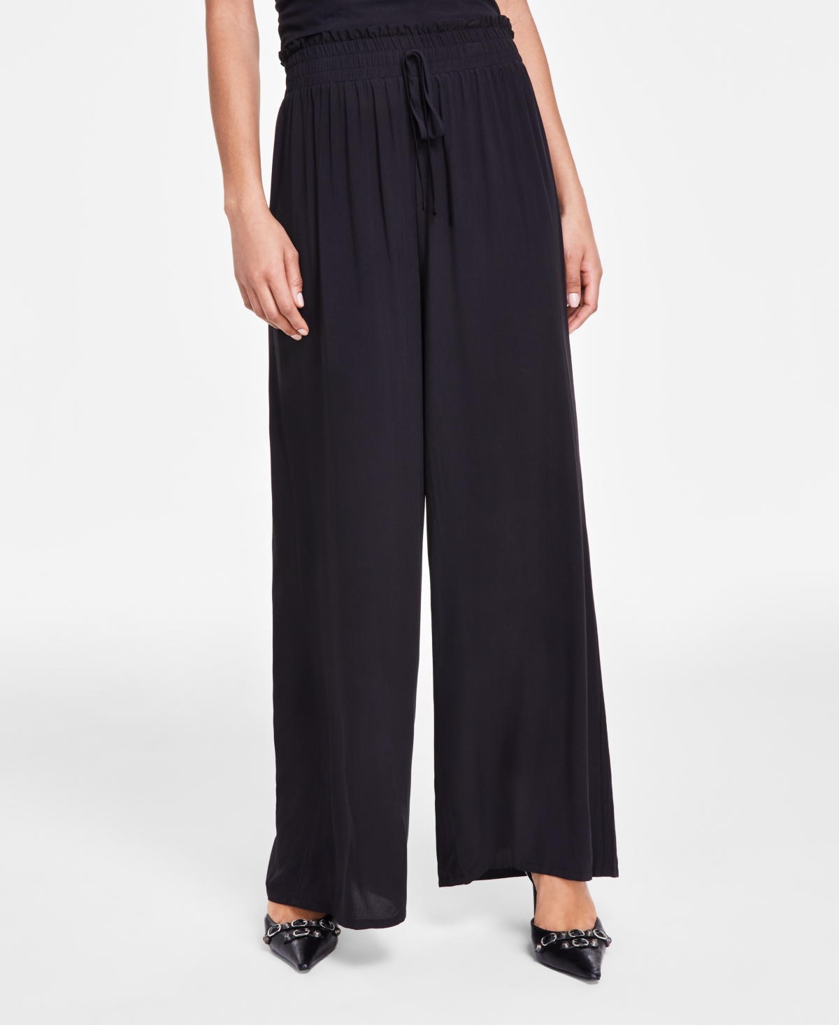 Shop Bar Iii Women's Pull-on Wide-leg Pants, Created For Macy's In Deep Black