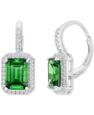 Macy's - Cubic Zirconia Emerald-Cut Halo Leverback Statement Earrings