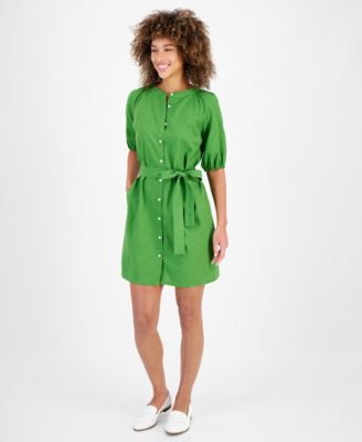 Nautica Jeans - Women's Linen-Blend Puff-Sleeve Shirtdress