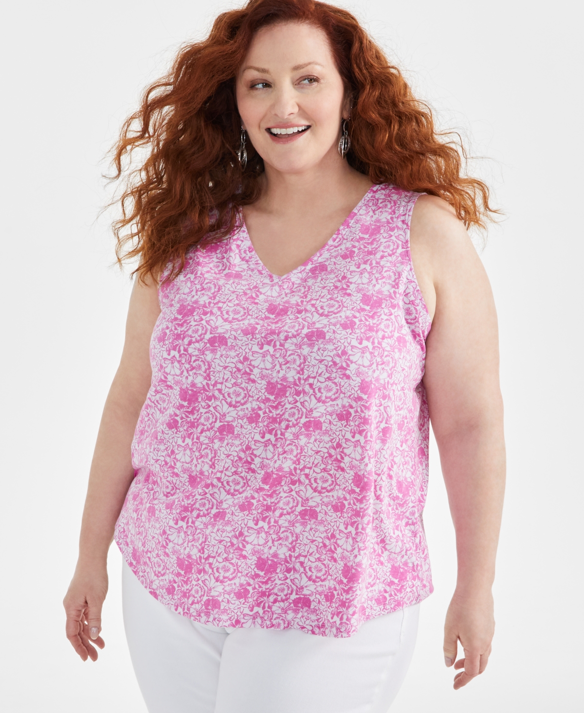 Plus Size V-Neck Tank Top, Created for Macy's - Palm Tulip