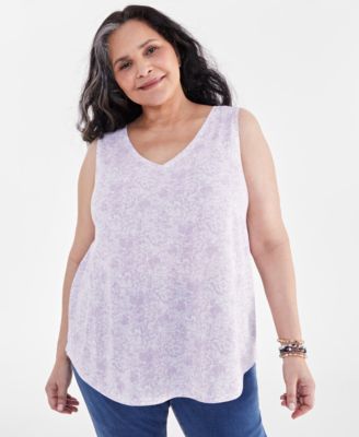 売れ筋商品|||スタイルアンドコー カットソー トップス レディース Plus Size V-Neck Tank, Created for Macy's Deep Black Style & Co Plus Size V-Neck Tank Top, Created for Macy's