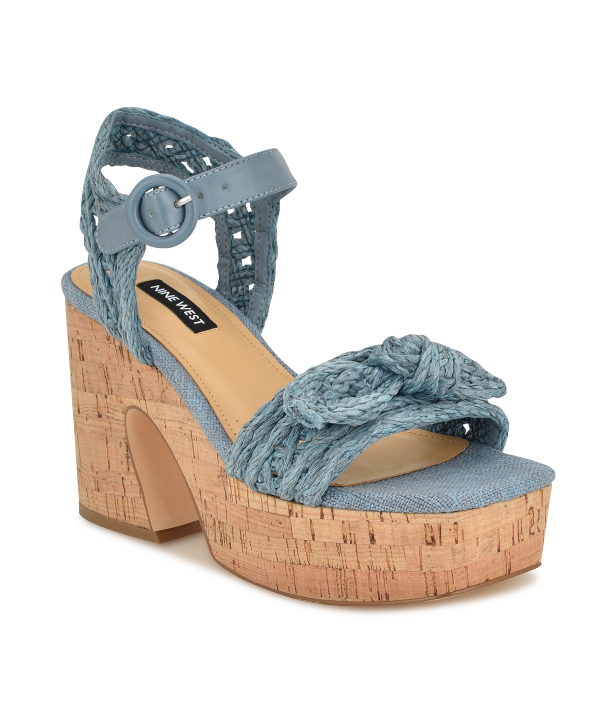 Shop Nine West Women's Comiele Square Toe Block Heel Wedge Sandals In Medium Blue