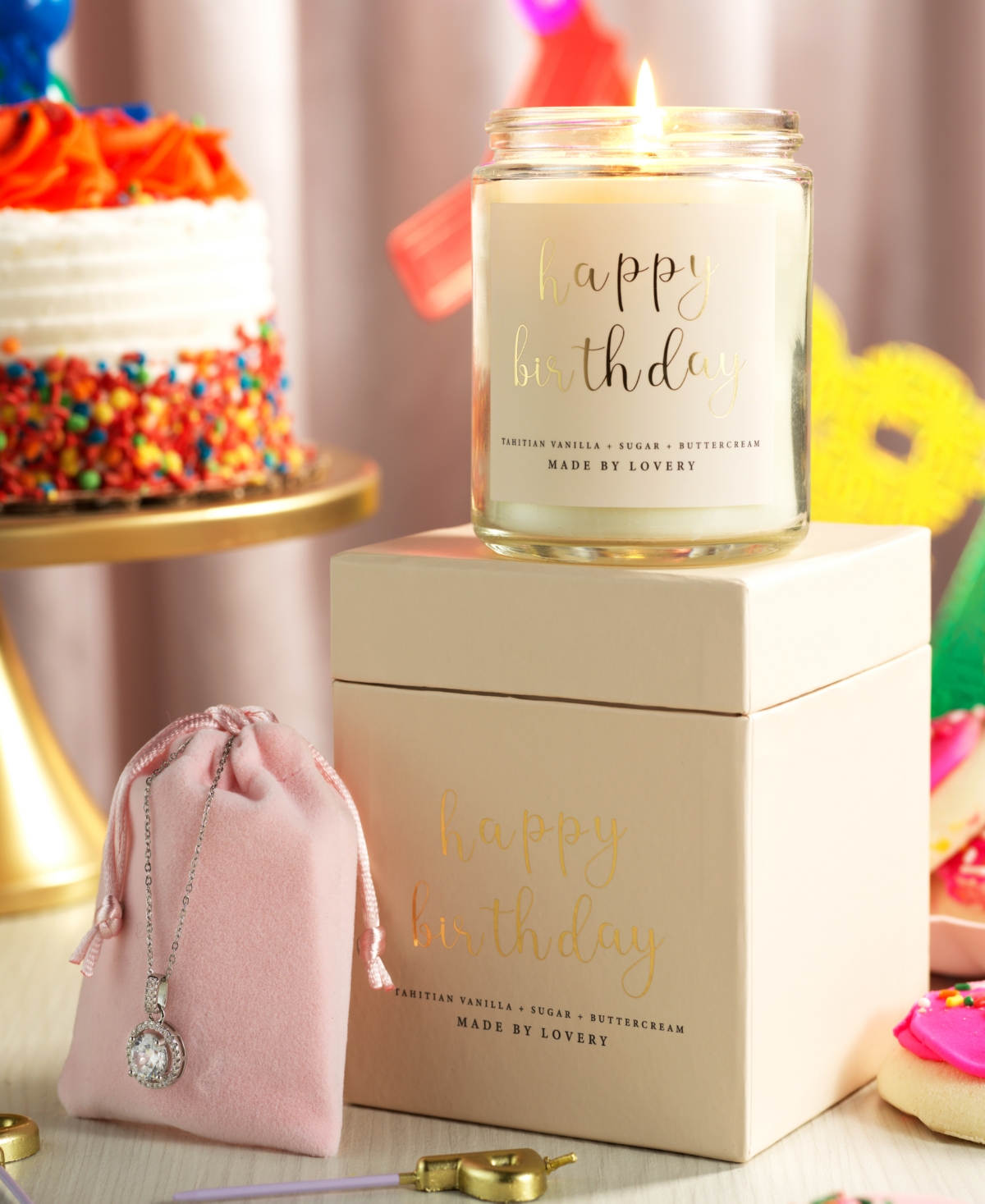 Lovery 3-pc. Happy Birthday Soy Candle & Halo Necklace Gift Set In No Color