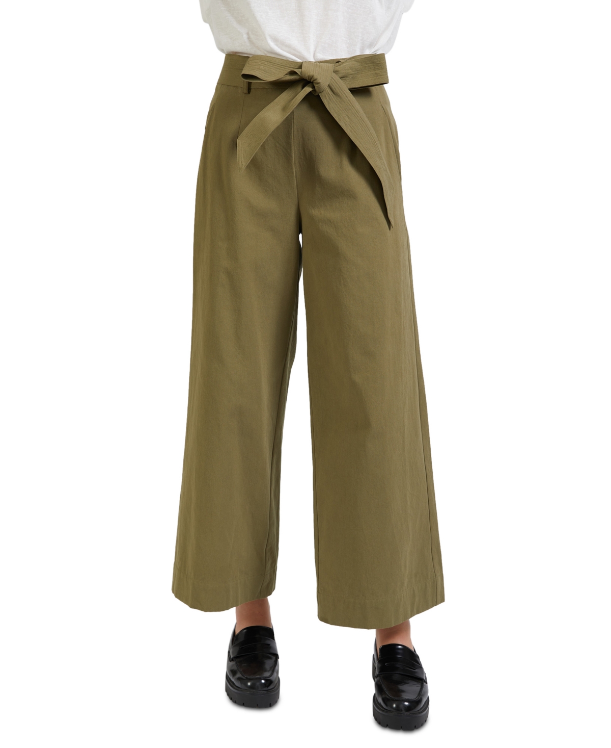 Women's Essie Cotton Belted Wide-Leg Pants - Olive