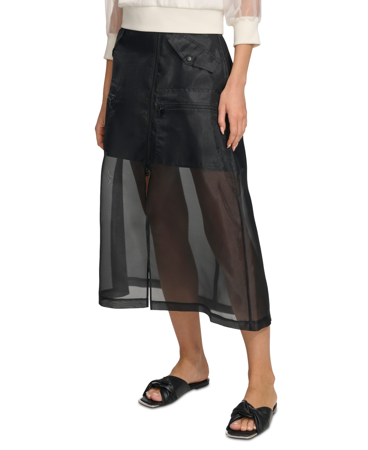 Shop Dkny Women's Organza Cargo Skirt In Black