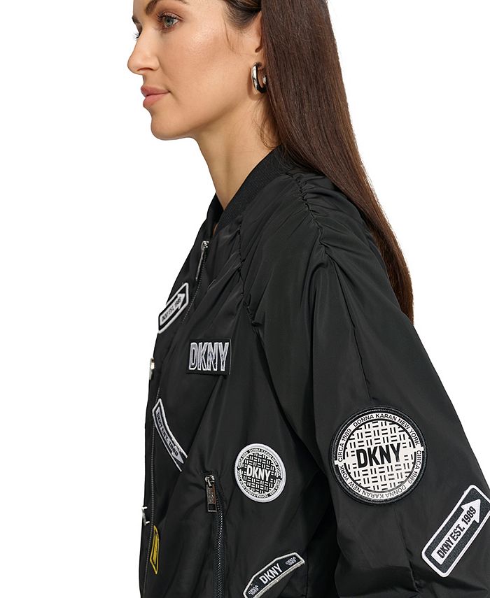 DKNY Women's Striped Mesh Bomber Jacket Black Size Large