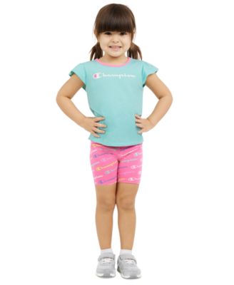 Champion - Toddler & Little Girls Logo Graphic T-Shirt & Logo-Print Bike Shorts, 2 Piece Set