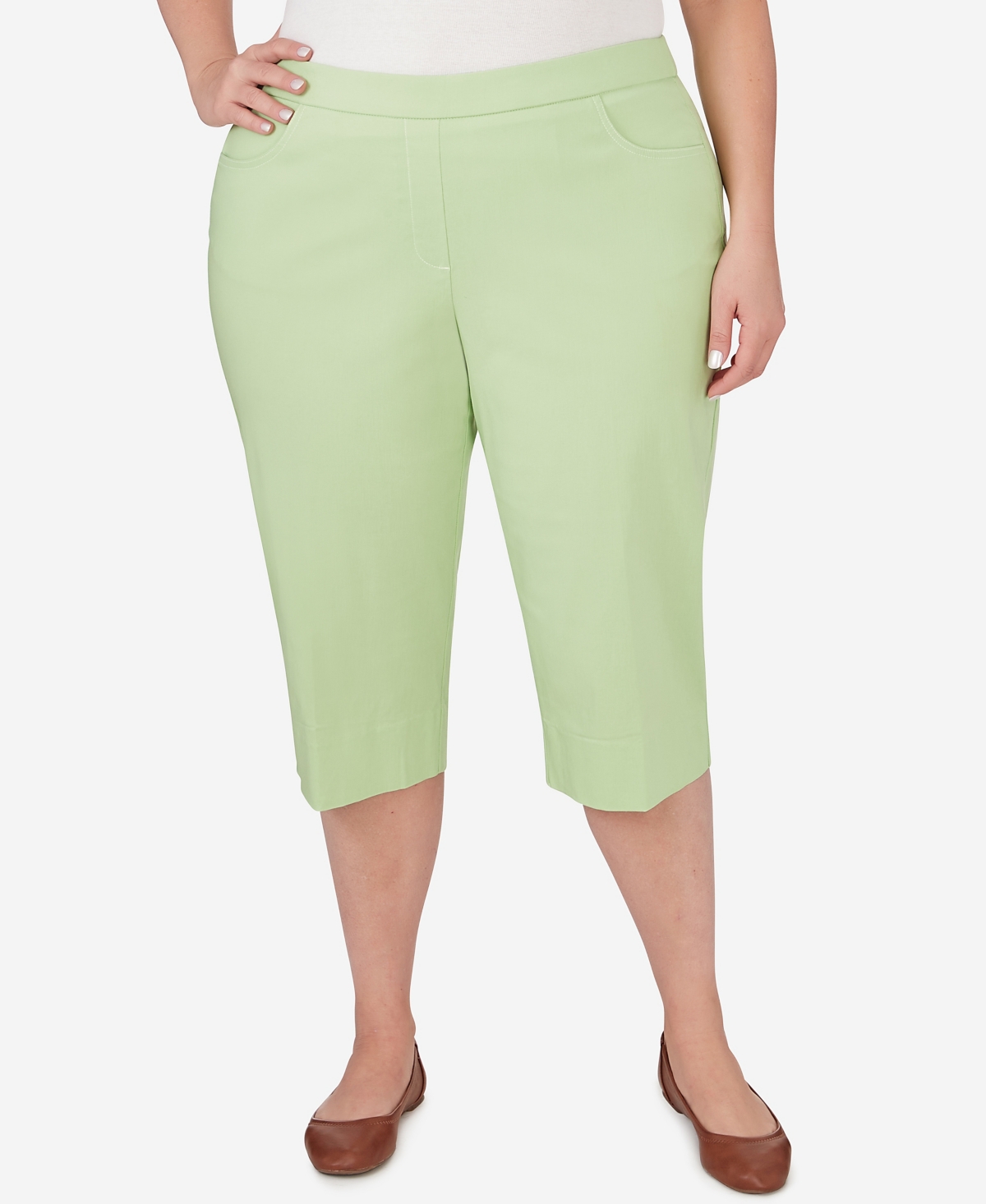 Shop Alfred Dunner Plus Size Miami Beach Miami Clamdigger Pull-on Pants In Kiwi